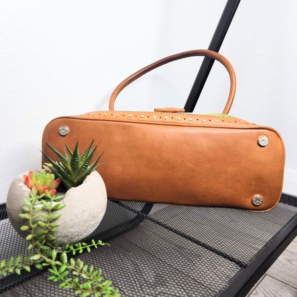 Michael Michael Kors Tropical Print Textile Brown Leather / Stud Adorned Bag - Picture 11 of 13